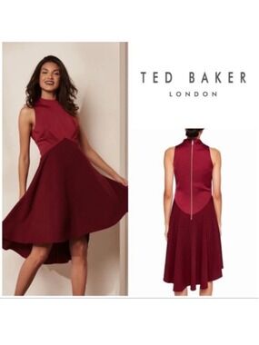 Ted Baker London Burgundy High-Low Fit & Flare Dress Size 4 NWT